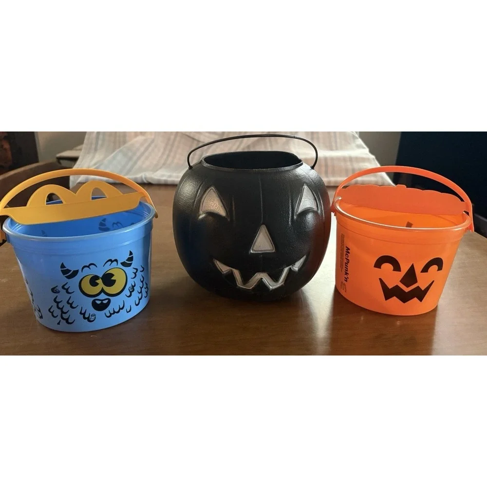 Halloween Buckets VTG General Foam Black & 2 2020's McDonald's Boo Buckets